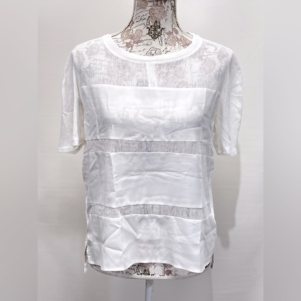 🛍️METAPHOR White sheer stripe short‎ sleeve top size M